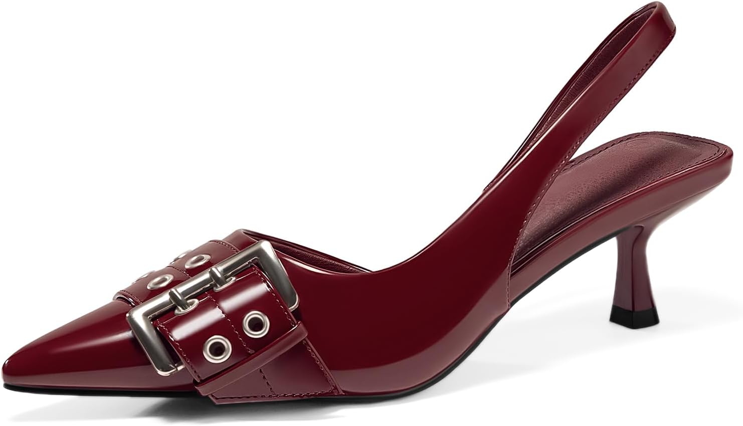 PiePieBuy Womens Slingback Kitten Low Heels Closed Pointed Toe Pumps D’Orsay Buckle Studded Dress Shoes