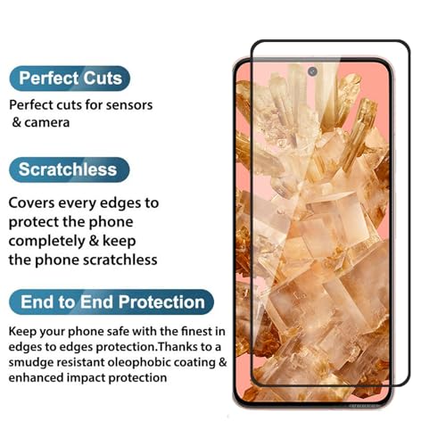 Image of POPIO Cellphone Tempered Glass Screen Protector Compatible For Google Pixel 8 (Black) With Edge To Edge Coverage And Easy Installation Kit
