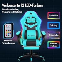 ALFORDSON Gaming Stuhl Gamer Stühle RGB LED Racing Gamer-Stuhl PC-Gaming-Sessel Massage Bürostuhl ergonomisch Fußstützen, Schreibtischstuhl, Neigungswinkel 90-150°,180 kg belastbar, Cyan – Ansicht 3