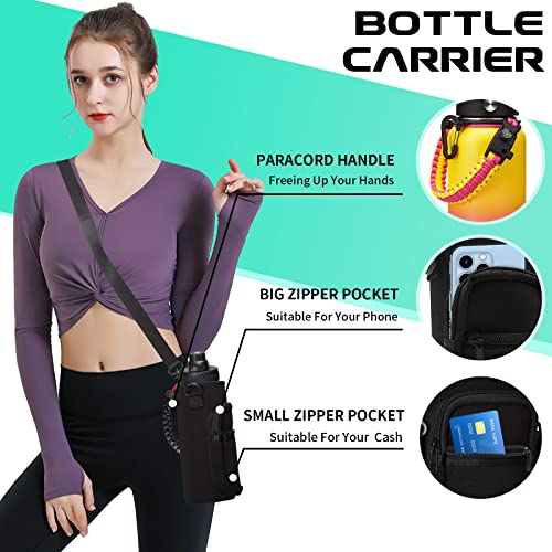 32/40/64Oz Insulated Water Bottle With Paracord Handle, Sleeve Carry Strap, Straw Spout Lid, Wide Mouth Metal Canteen Sports Thermo Mug, Leak & Sweat Proof Coldest Flask Jug For Camping Traveling #TOP5