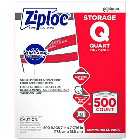 SC Johnson Professional Ziploc Quart Food Storage Bags, Grip 'n Seal Technology for Easier Grip, Open, and Close, 500 Count, Medium Cover