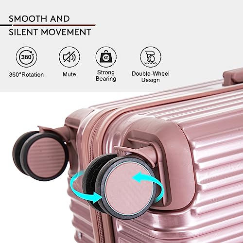 Apelila 4-Piece Vertical Stripe Luggage Set with TSA Lock, ABS+PC Hardshell Suitcase (16" 20" 24" 28") – Lightweight Spinner Wheel Carry-On & Checked Luggage (ROSE GOLD)