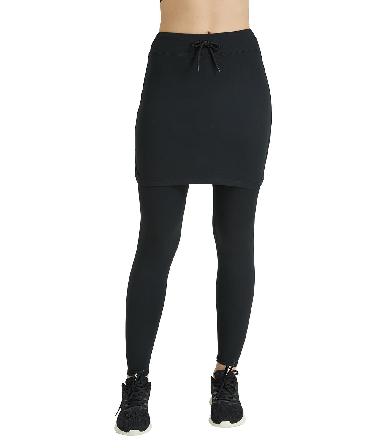 Falda Pantalón de Deportiva Mujer Deporte Leggins con Falda La Altura del Tobillo Mallas con Falda Tennis Ropa Tela elástica 2 en 1 Skapri con Bolsillos(Negro-Cordón,S)