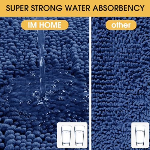 ACCUMTEK Upgrade Extra Large Blue Bathroom Rug Set 3 Pieces Ultra Soft, Thick Absorbent Bath Mats, Non Slip Chenille Toilet Mat for Bathroom, Bedroom, Kitchen by ACCUMTEK - Image 4