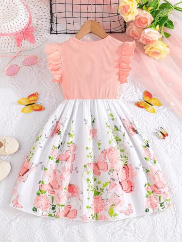 SHENHE Girl's Summer Floral Dress Ruffle Sleeve A Line Flowy Ribbed Boho Vacation Dress2