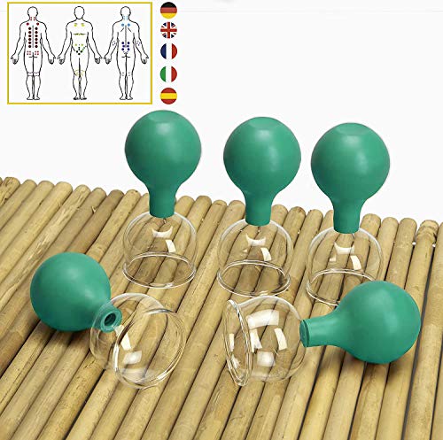 Lunata (Upgrade 2020) SET 5x Juego de Ventosas con Bola de Succión, Ø 50, Ventosa anticelulitica, Ventosas para un Masaje profesional, verde