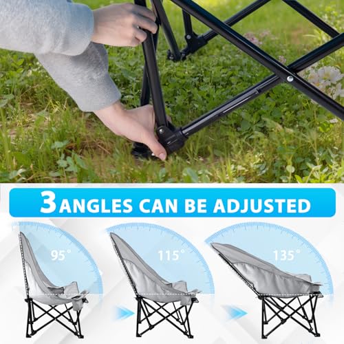 PRETZI Silla de Camping Extragrande, Soporte Resistente 500 Libras, Plegable y Portátil, con Respaldo Ajustable, Apoya Cabeza y Portavasos, Silla Baja para Jardín y Pesca Gris miniatura 5