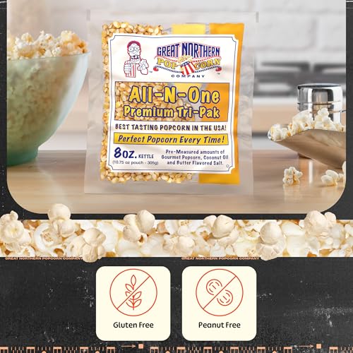 Image of Movie Theater Style 12-Count Popcorn Packs - Pre-Measured 8-Ounce All-in-One Kernel, Salt, Oil Packets for Popping Machines by Great Northern Popcorn