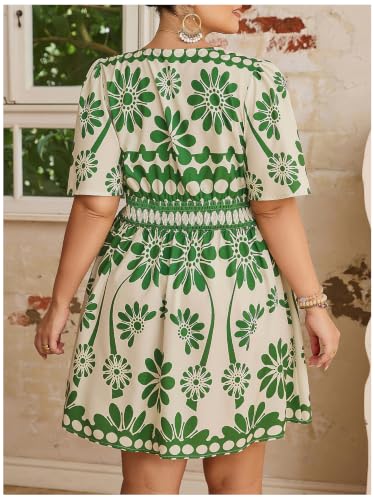 Image of Floerns Women's Plus Size Printed V Neck Short Sleeve Ruffle Hem Summer Short Dresses