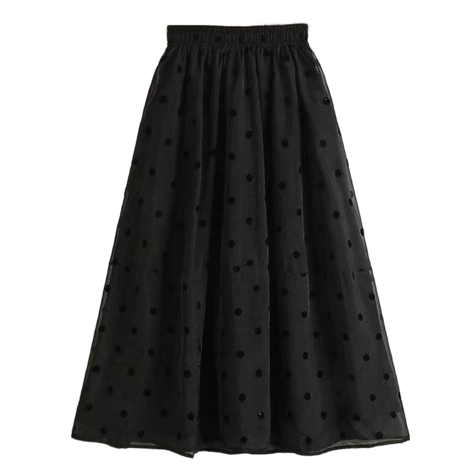 KEOMUD Women Polka Dot Chiffon Midi Skirt High Waist Elastic Flowy Lightweight Long Skirt for Spring Fall