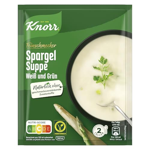 Knorr Feinschmecker Spargel Suppe Weiß und Grün leckere Gemüsesuppe natürlich ohne geschmacksverstärkende Zusatzstoffe 2 Teller (27x500ml)
