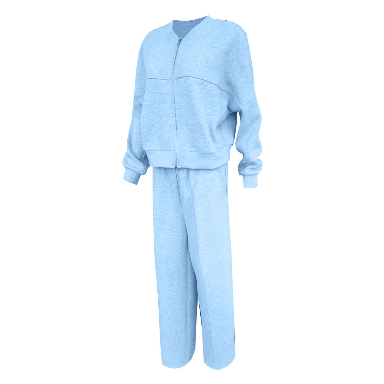 Survêtement de loisirs pour femme - Veste de jogging douillette - Avec fermeture éclair - Manches longues - Couleur unie - Printemps - Tenue de loisirs - Ensemble de loisirs - Tenue de maison