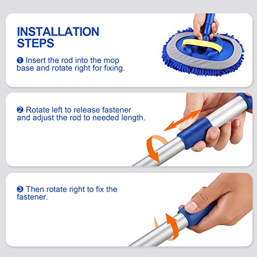 Conliwell 41" Microfiber Car Wash Brush With Long Handle Car Washing Mop Kit Mitt Sponge Car Cleaning Supplies Kit Duster Rv Washing Car Brush Accessories, 1 Chenille Scratch-Free Replacement Head… #TOP6