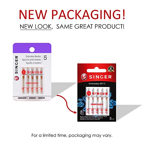 Singer 04727 Universal Embroidery Sewing Machine Needles, Size 80/11, 5-Count #TOP6