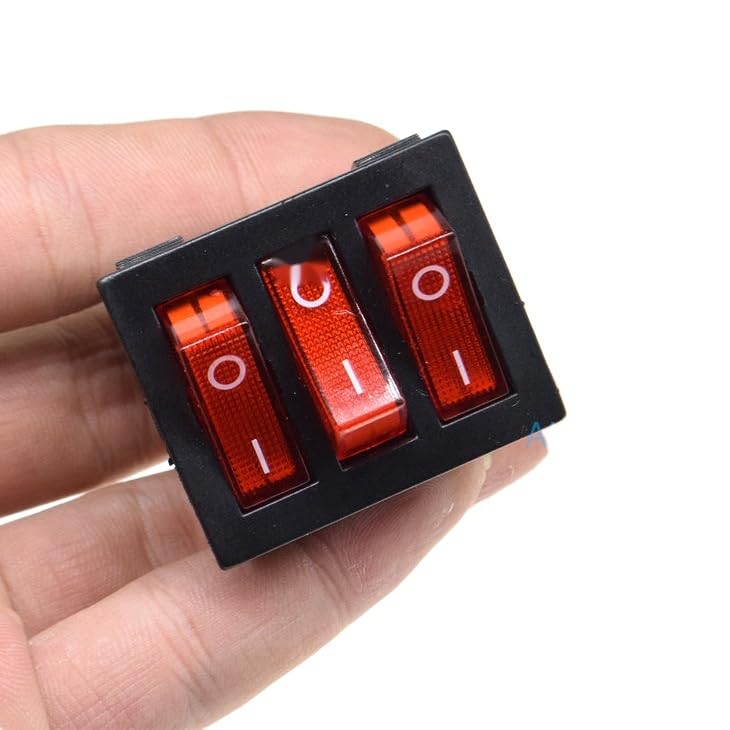 2PCS KCD4 Three Ways 9 PIN Push Button Rocker Switch with red led Light ON/Off Power switches 16A 30A/250V Triple 9PIN