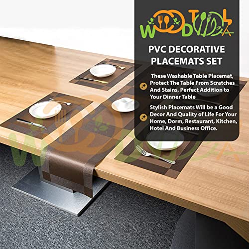 Image of Placemats with Table Runner Sets - Washable Kitchen Tablemat - Table Mats for Dining Table - Non-Slip Placemat - Table Runner (2-Piece Placemat, 1-Piece Runner, Brown)