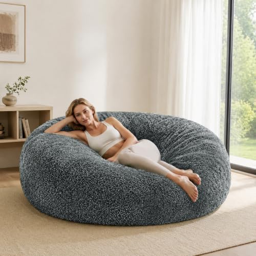 Image of Memory Foam Bean Bag Chair for Adults, 6FT Dark Gray Shining