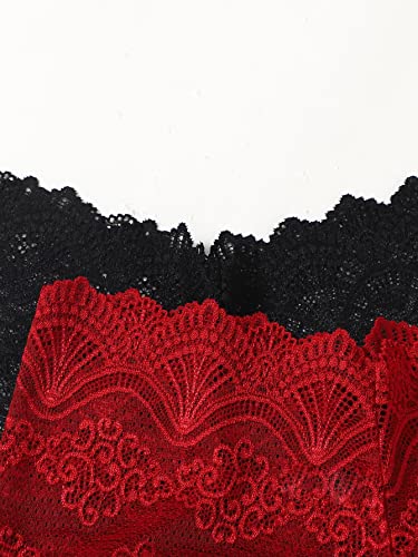 Verdusa Women's 4Pack Floral Lace Briefs Panty Sets Underwear Black Red White Grey L #TOP2