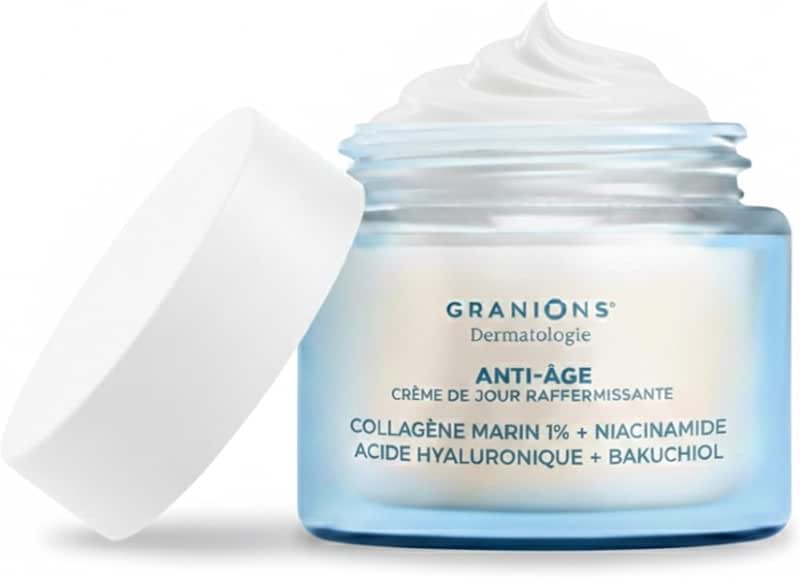 Révélez une peau visiblement plus jeune et éclatante avec la Crème de Jour Raffermissante Granions. Spécialement formulé