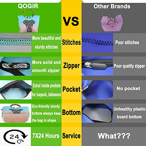 Lunch Bag Tote Bag By Qogir - Large Reusable Insulated Neoprene Lunch Bag With Inside Pocket (Elephant) #TOP5
