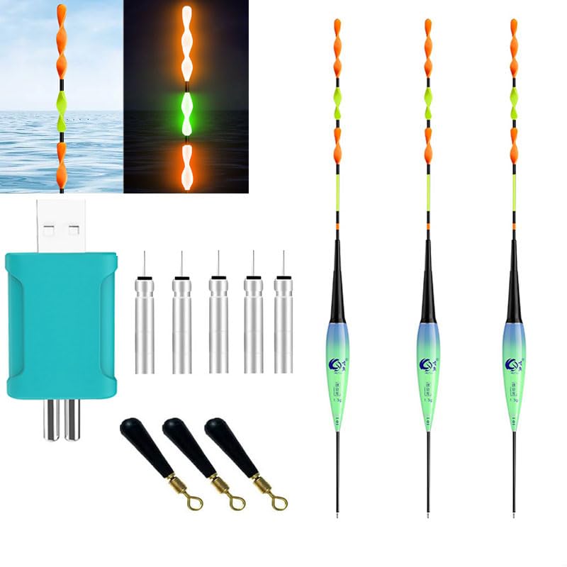 Nexoria LED Fishing Floats, 3Pcs Luminous Fishing Tackle Floats Night Fishing Floats with Bite Alarm Smart LED Fishing Floats with Gravity Sensing Electronic Glowing Fishing Bobber Float