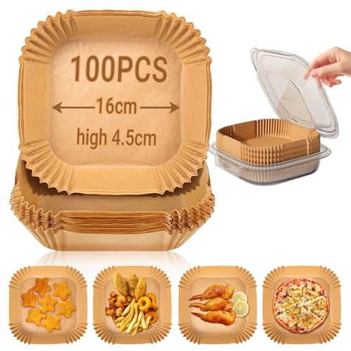 Carta forno per friggitrice ad aria, 100 pezzi contenitori usa e getta in carta per teglia friggitrice ad aria, accessori friggitrice ad aria per Microonde, 16cm x 4.5cm Carta forno per friggitrice ad aria, 100 pezzi contenitori usa e getta in carta per teglia friggitrice ad aria, accessori friggitrice ad aria per Microonde, 16cm x 4.5cm