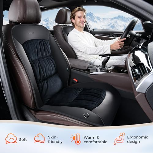 Image of FLORICH Car Seat Pad Cold Weather Driver Comfort Seat Cushion Plush Full Back and Seat Cushion for Driver or Passenger for Cars Trucks SUV Van, Black