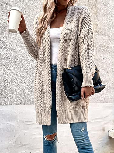 Azuki Women's Long Sleeve Cable Knit Chunky Sweater Open Front Cardigan Loose Outerwear2