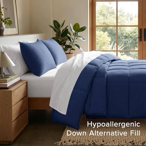 Image of Bare Home Comforter Set - Full Size - Ultra-Soft - Goose Down Alternative - Premium 1800 Series - All Season Warmth (Full, Dark Blue)