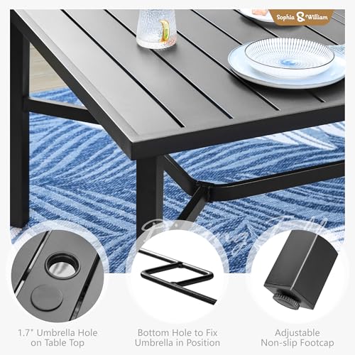 Image of Sophia & William Patio Dining Set for 8, Metal Table & Aluminum Chairs | Rectangle table, Grey Stackable Chairs, Breathable & quick-drying, Light-weight & space-saving, Umbrella Hole, Outdoor