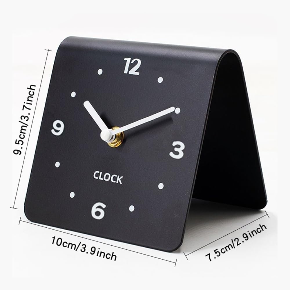 Minimalist Desk Clock, Analog Table Clock for Bedroom Office, Battery Operated Small Desktop Clock, Non-Ticking Silent Tabletop Clock, Cream and Black Color Options (Black)