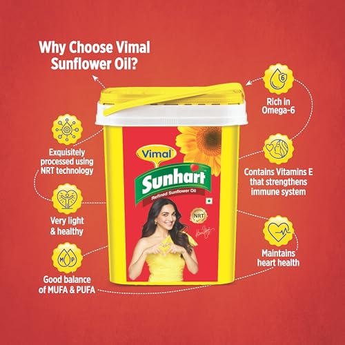 Image of Vimal Sunhart Sunflower Oil: Refined for Optimal Nutrition | Healthy Cooking Oil for All Your Culinary Needs | 15 L