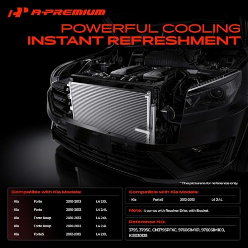 A-Premium Air Conditioning A/C Condenser Compatible with Kia Forte 2010-2013 2.0L 2.4L, Forte Koup 2010-2013 2.0L 2.4L, Forte5 2012-2013 2.0L 2.4L, Replace# 976061M100 by A-Premium - Image 2