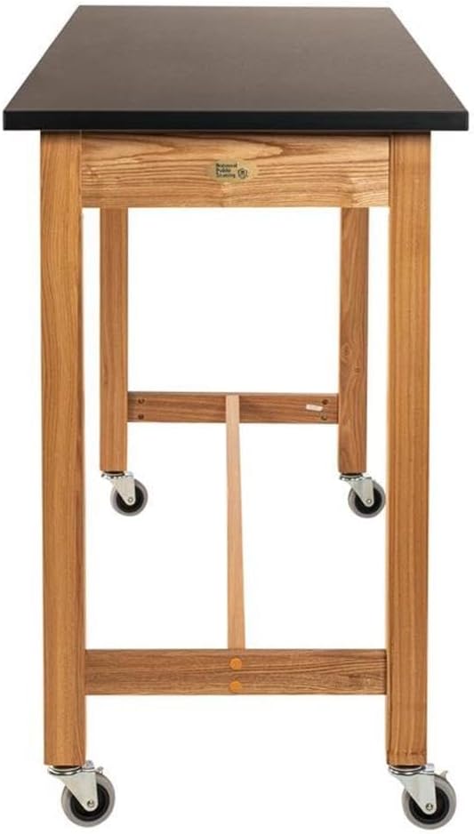 Pemberly Row 30x72 Science Lab Table, Solid Ash Frame, Chem-Res Black Top, Adjustable Glides, Rubber-Protected Feet, Durable Work Table for Classrooms and Labs, Heavy-Duty Construction