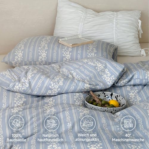 Lanqinglv Bettwäsche 155x220 Blau Weiß Blumen Blätter Wendebettwäsche – Ansicht 3