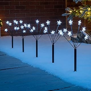 CHRISTOW Star Branch Path Lights, Outdoor Christmas Stake Pathway Decorations, White LED, Battery Operated with Timer (Set of 5 x 45cm)