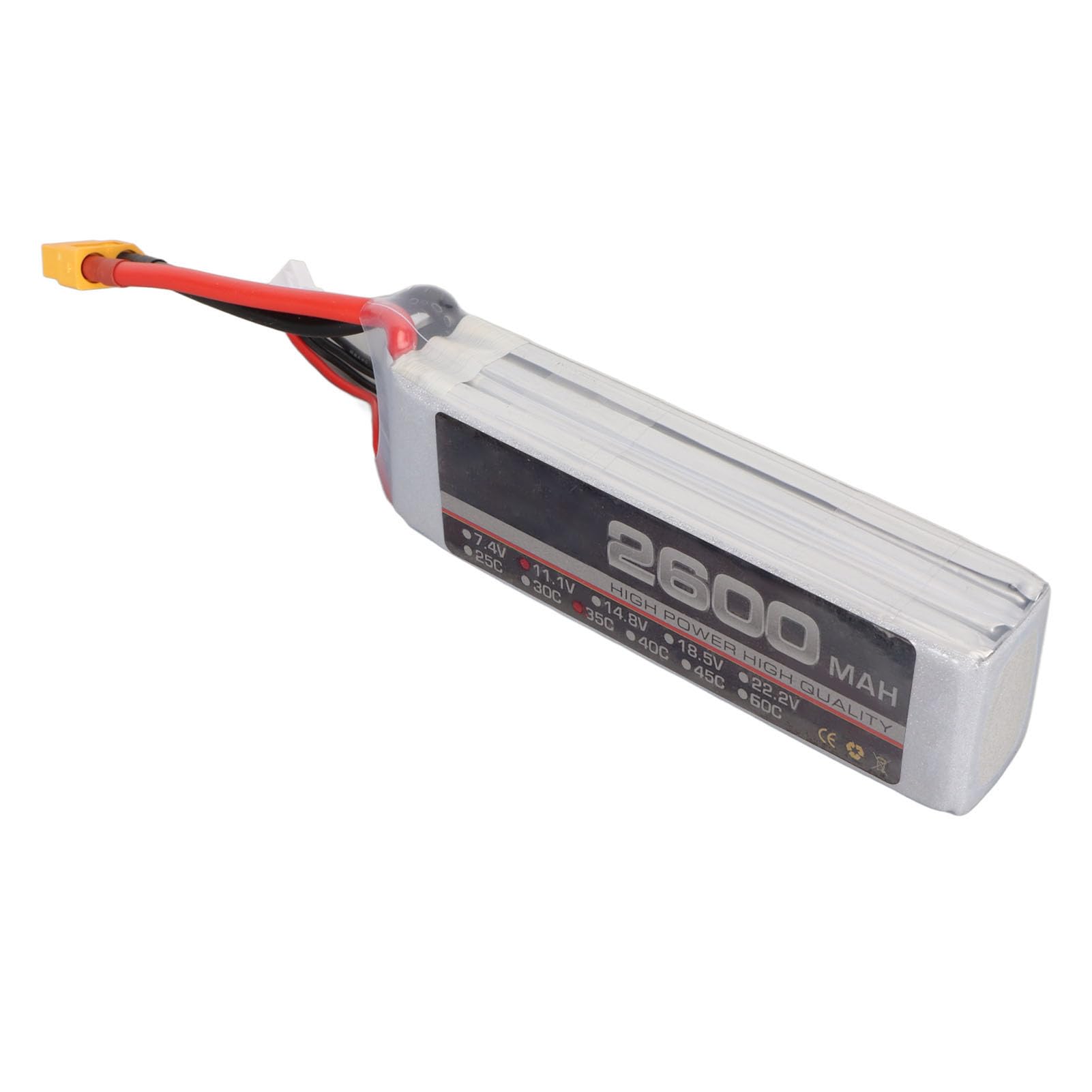 Dilwe Batteria LiPo RC 11,1 V 35C 2600 MAh 3S, Batteria LiPo Ad Alta Potenza con Spina di Bilanciamento XH, per FPV Racing Drone Quadcopter RC Aereo Elicottero Barca (XT60)