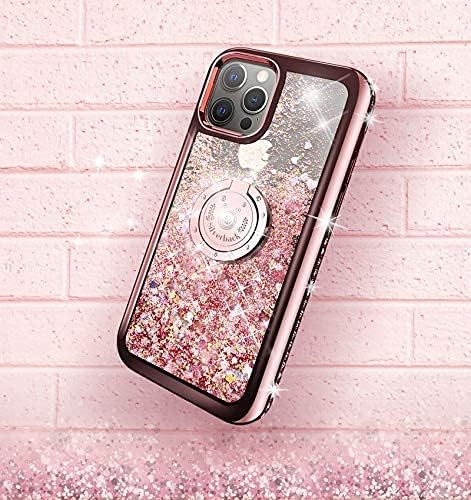 Miss Arts Designed for iPhone 12 Pro Max Case, [Silverback] Moving Liquid Holographic Glitter Case With Kickstand, Girls Women Bling Ring Slim Protective Cover for Apple iPhone 12 Pro Max 6.7" -RD