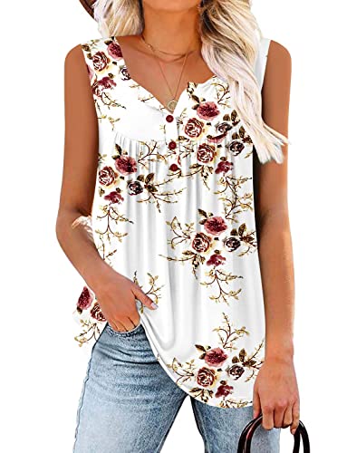 Tank Top for Women Wine Red Floral Sleeveless Tops Floral Tops L