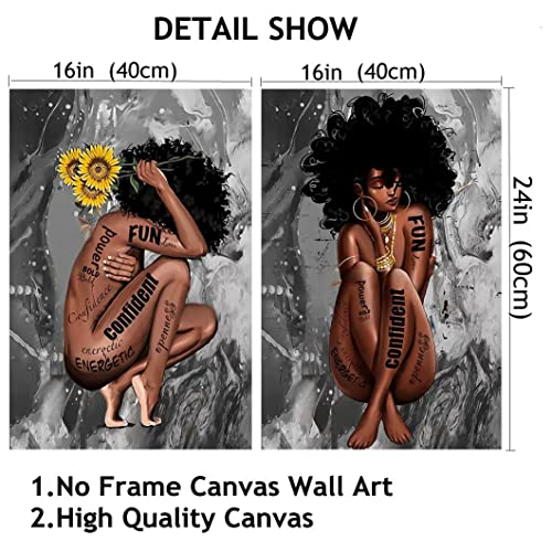 Black African American Girl Wall Art Women Portrait Decor Abstract Canvas Paintings Prints Pictures Posters Love For Living Room Girls Sunflower Bathroom Office Decorations No Frame 16X24In(40X60)Cm #TOP1