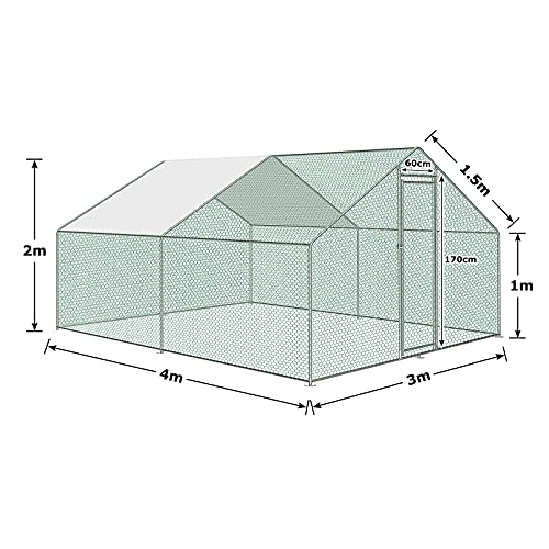 Aufun Freilaufgehege Hühnerhaus 3 x 4 x 2 m Outdoor Hühnerstall Dach Geflügelstall, Verzinkter Stahl Kleintierstall… – Bild 3