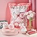 Civaner Kawaii Bunny Plush Pillow Cute Room Decor Cherry Blossom Throw Pillow Pink Removable Stuffed Animal Fluffy for Easter Home Birthday Spring Sakura Gifts Bag