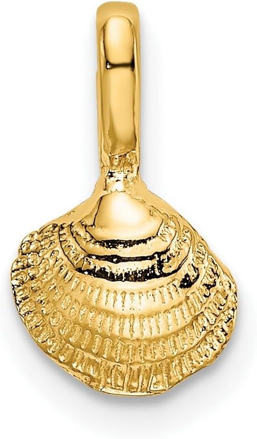 JewelryWeb 7mm 14k Gold Mini Clam Shell With Fixed Bail Charm Pendant Necklace for Women
