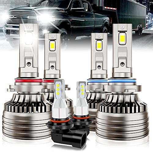 TXBILMOO Fit For 2013-2015 With Projector Dodge Ram 1500 2500 3500 Led Headlight Bulbs 6000K Cool White 70W 28000 Lumens 9005 High Beam + 9012 Low Beam + 9145 Led Fog Light,Pack of 6