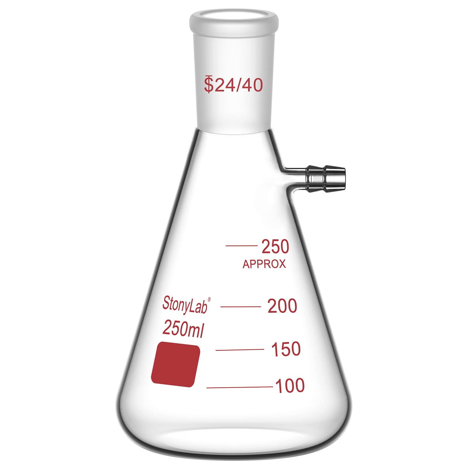 stonylab Fioles Filtrantes avec Joint Extérieur Conique Standard 24/40, Fiole à Filtre en Verre Borosilicaté à Paroi épaisse, Col à Boulon avec Tubulure, 250 ml