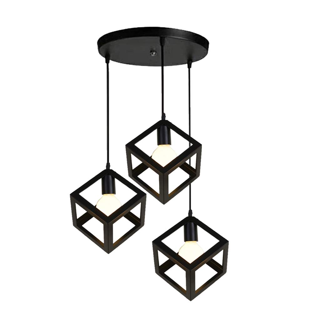STOEX Lustre Suspension Industrielle Vintage Cage Cube en Métal Fer Noir