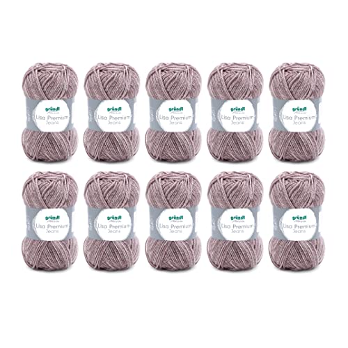 Gründl Lisa Premium Jeans Knitting Yarn with Colour Gradient Soft and Skin-Friendly 100% Acrylic 10 Balls 50 g / 133 m Needle Size 3.5-4.5 Grey Brown