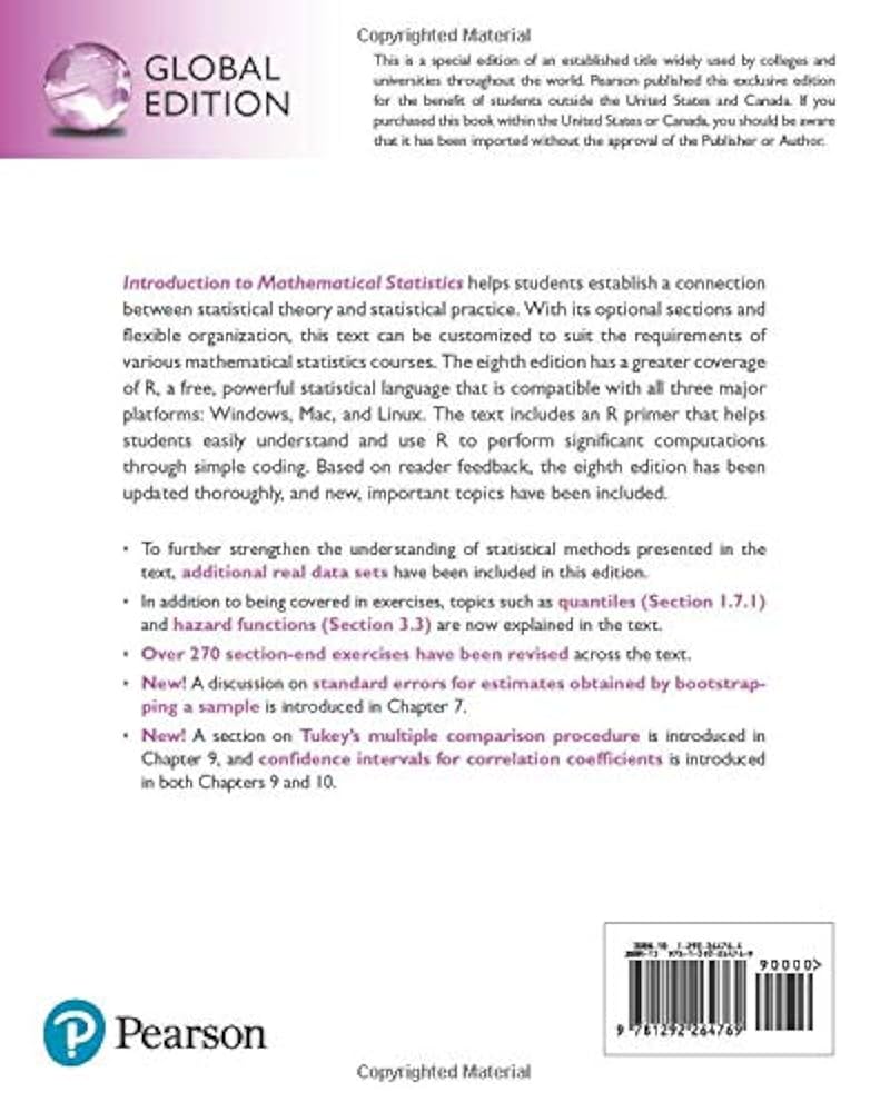 Introduction to Mathematical Statistics, Global Edition