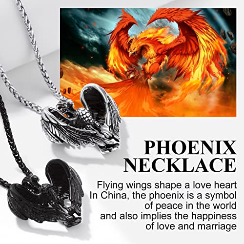 Richsteel Stainless Steel Phoenix/Angel Wings Cross/Raven Pendant Necklace for Men and Women Vintage Viking Jewelry3