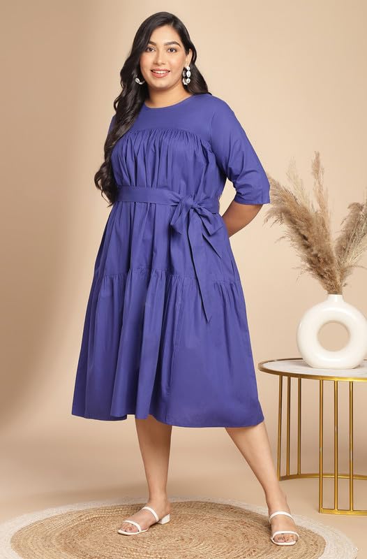 Image of Janasya Women's Poplin Fit and Flare Midi Dress